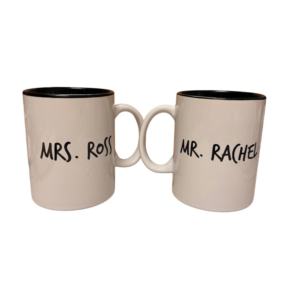 Friends T.V. Series Mr. Rachel Whiskers & Mrs. Ross Mustache Dbl-sided Mugs 2pc